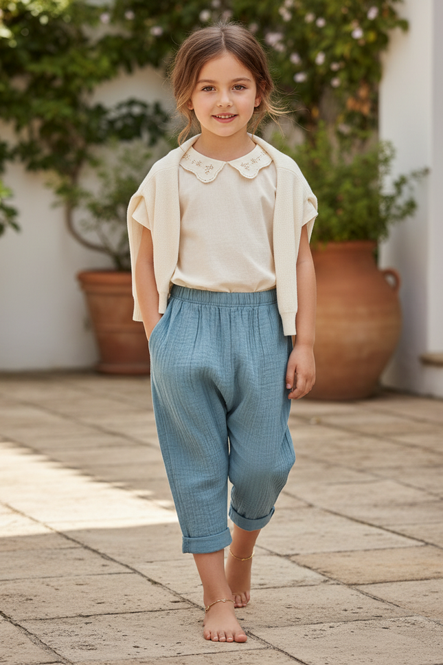 Pantalon Lin Turquoise - Bleu