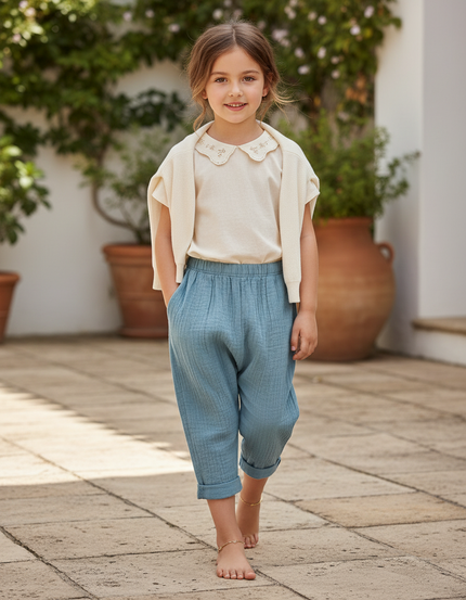 Pantalon Lin Turquoise - Bleu
