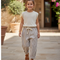 Pantalon En Lin Rayé Ample Décontracté Enfant Coton - Multicolore