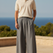 Pantalon En Lin Gris Large Décontracté Homme Cordon