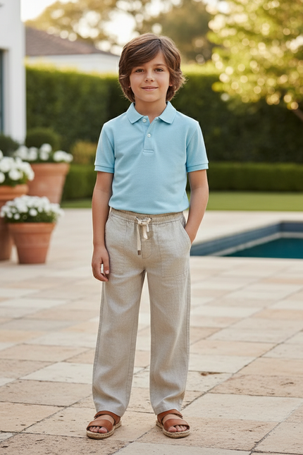 Pantalon En Lin Beige Ample Décontracté Léger Enfant