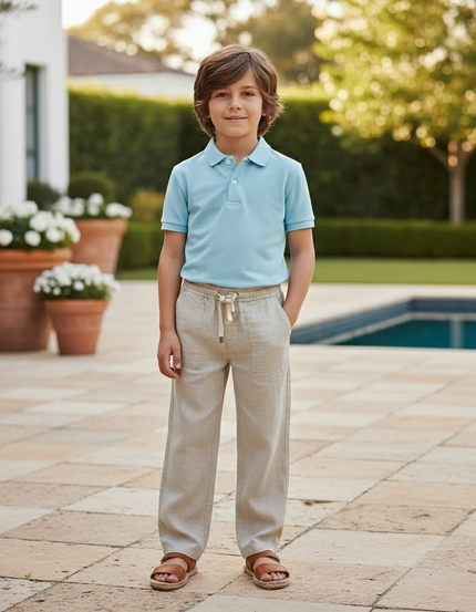 Pantalon En Lin Beige Ample Décontracté Léger Enfant