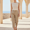 Pantalon En Lin Beige Taille Haute Décontracté Court