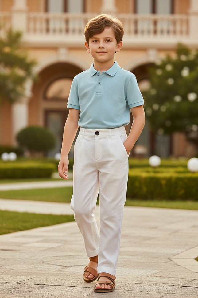 Pantalon En Lin Blanc Décontracté Garçon Élégant
