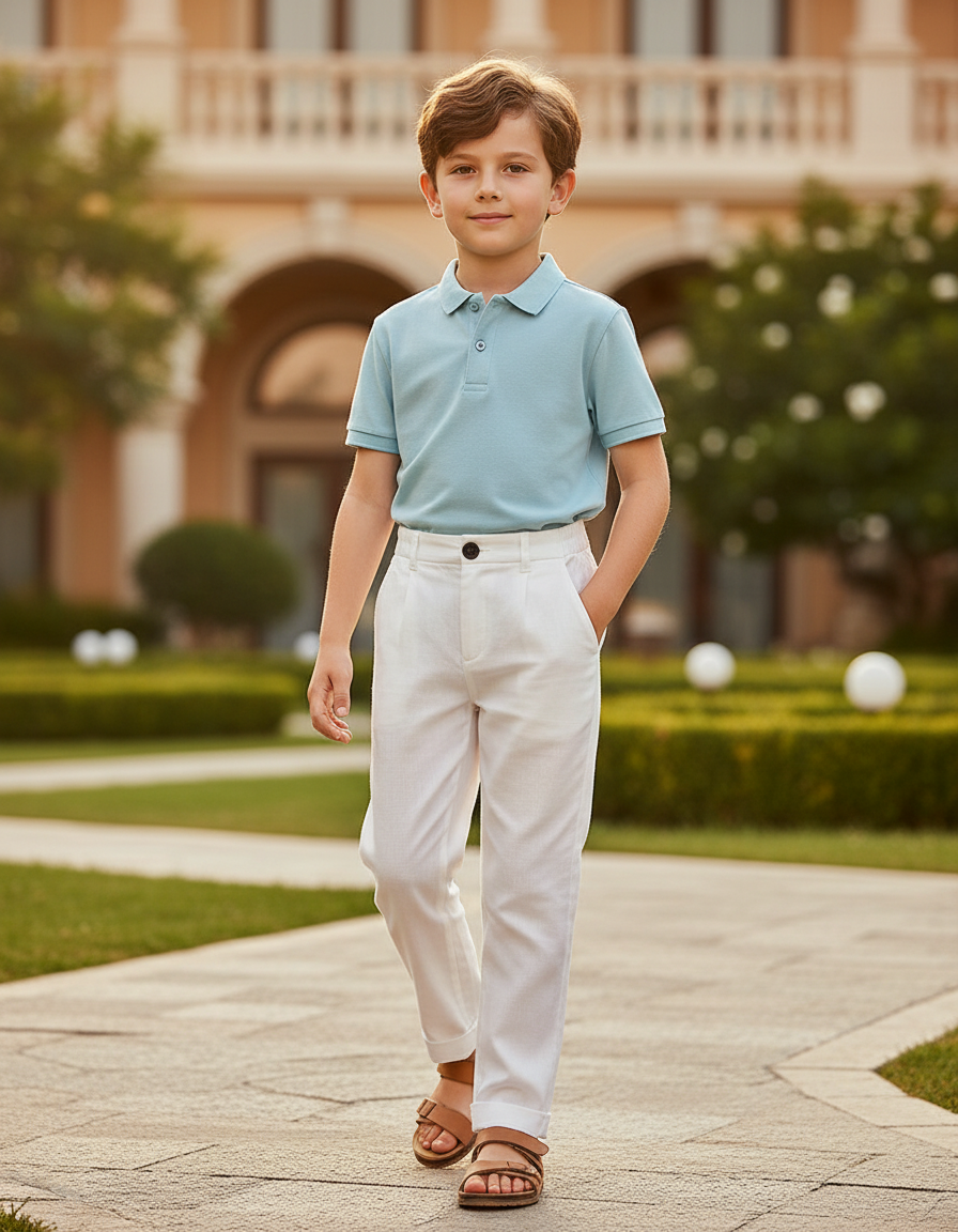 Pantalon En Lin Blanc Décontracté Garçon Élégant