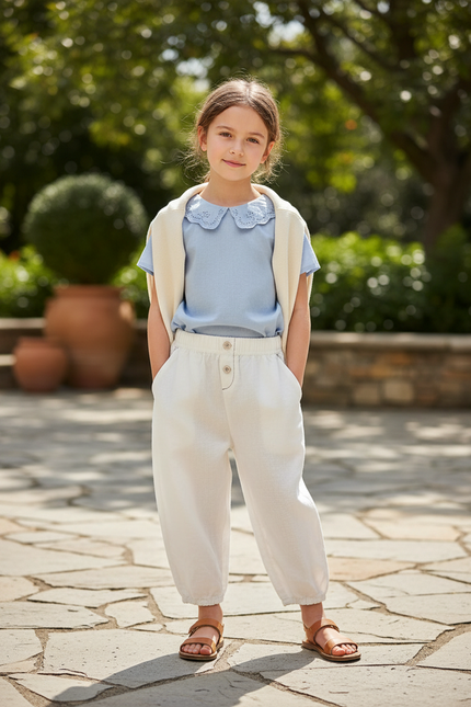 Pantalon En Lin Blanc Cassé Harem Fille Décontracté