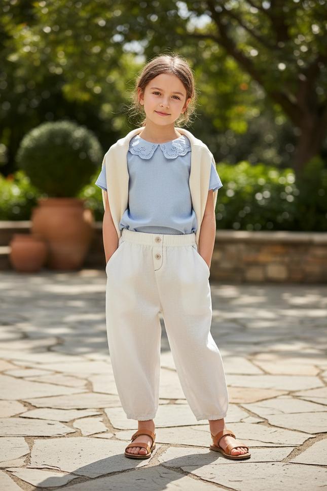 Pantalon En Lin Blanc Cassé Harem Fille Décontracté
