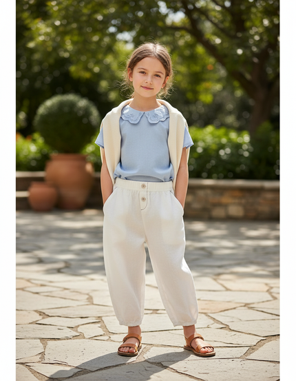 Pantalon En Lin Blanc Cassé Harem Fille Décontracté