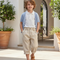Pantalon En Lin Écru Garçon Ample Décontracté Coton - Beige