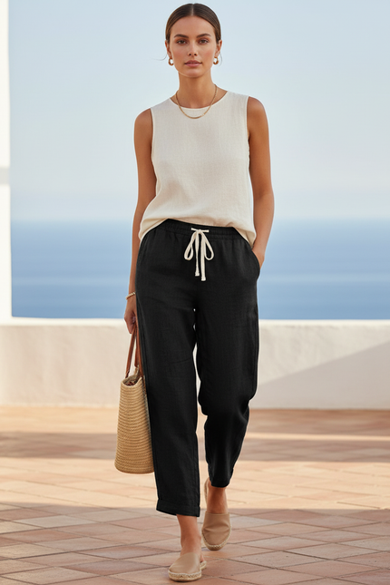 Pantalon Lin Pour Femme - Noir