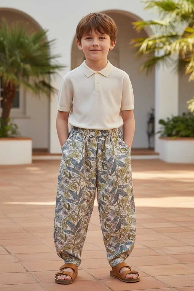 Pantalon En Lin Ample Imprimé Feuillage Exotique Enfant