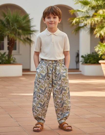 Pantalon En Lin Ample Imprimé Feuillage Exotique Enfant