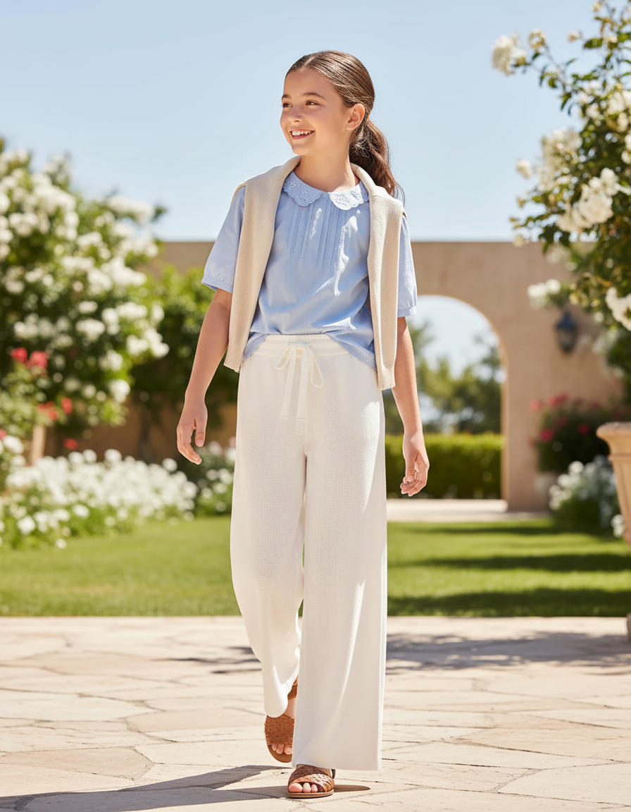 Pantalon En Lin Blanc Ample Enfant Décontracté Léger