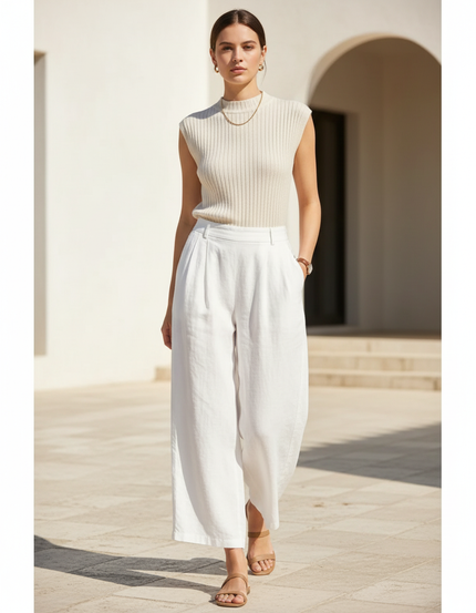 Pantalon En Lin Pas Transparent - Blanc