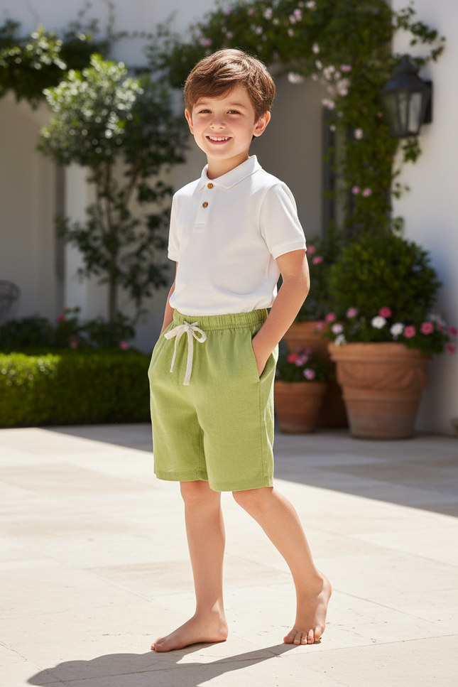 Pantalon En Lin Vert Clair Enfant Décontracté Cordon
