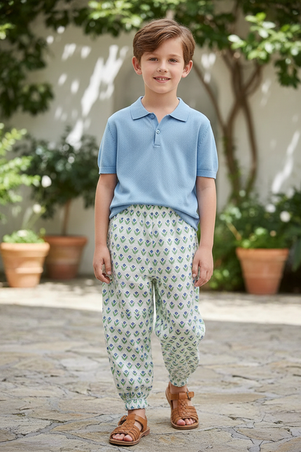 Pantalon En Lin Imprimé Floral Ample Élastique Enfant