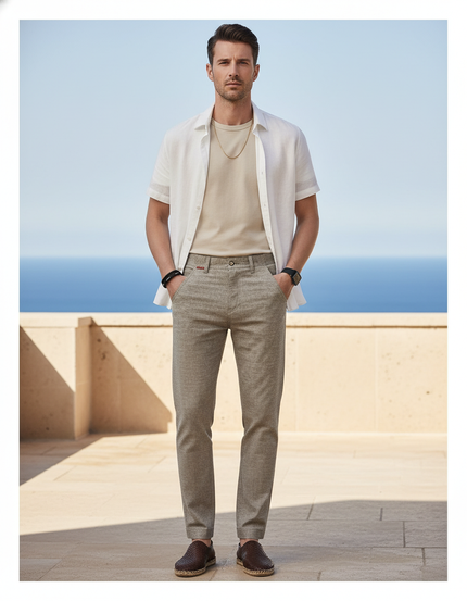 Pantalon En Lin Homme Droit Décontracté Léger Beige