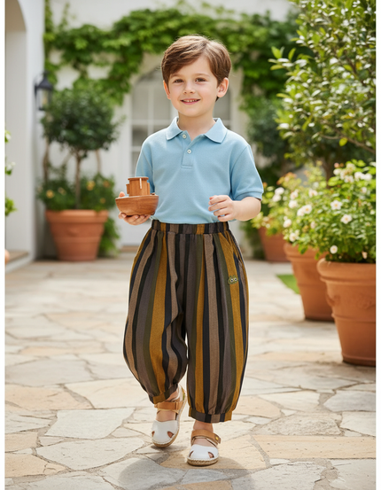 Pantalon En Lin Rayé Ample Garçon Décontracté Multicolore