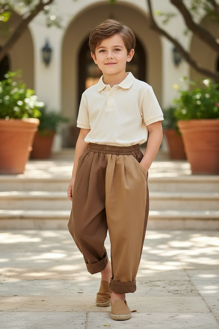 Pantalon En Lin Bicolore Ample Plissé Enfant - Multicolore