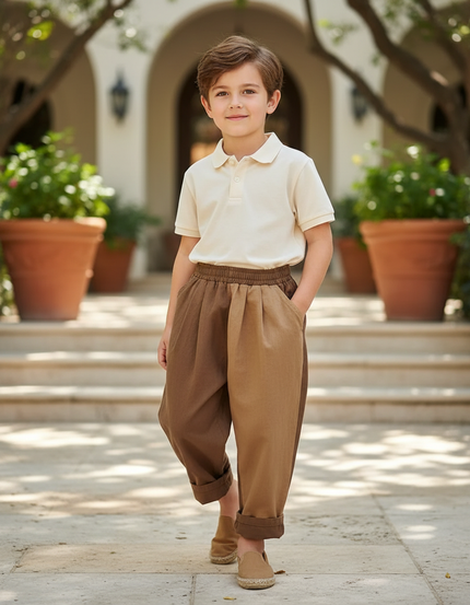 Pantalon En Lin Bicolore Ample Plissé Enfant - Multicolore