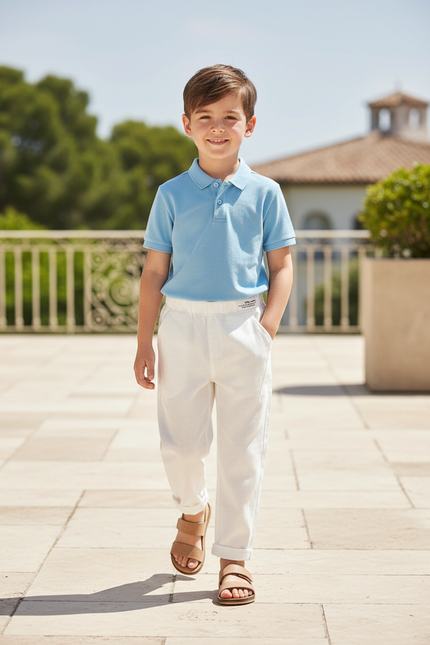 Pantalon En Lin Blanc Cassé Garçon Décontracté Simple