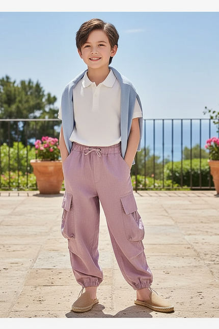 Pantalon En Lin Cargo Ample Violet Décontracté Enfant