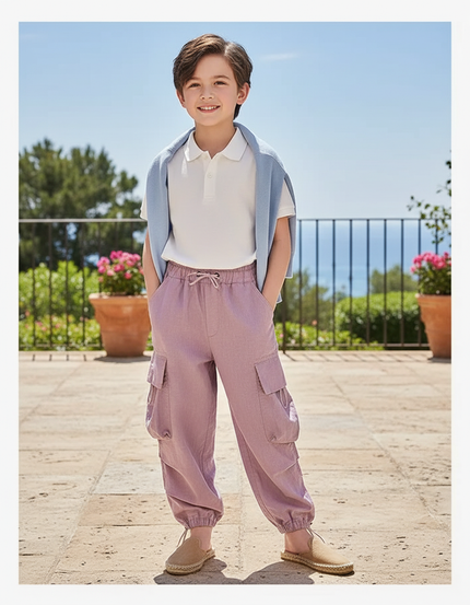 Pantalon En Lin Cargo Ample Violet Décontracté Enfant