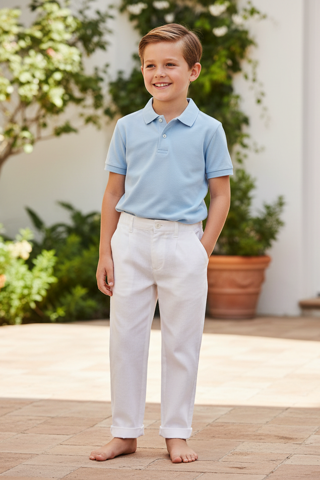 Pantalon En Lin Blanc Décontracté Droit Enfant Élégant