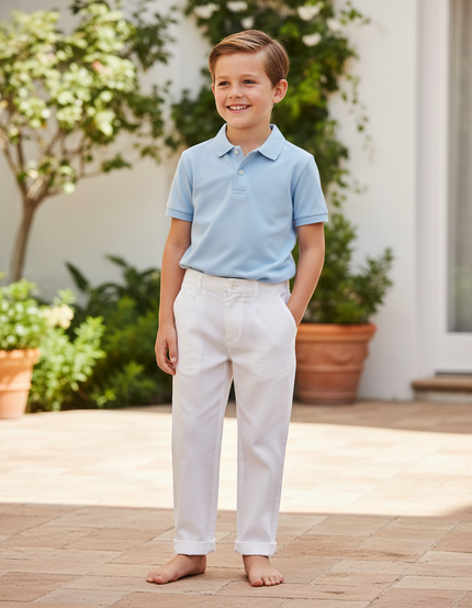 Pantalon En Lin Blanc Décontracté Droit Enfant Élégant