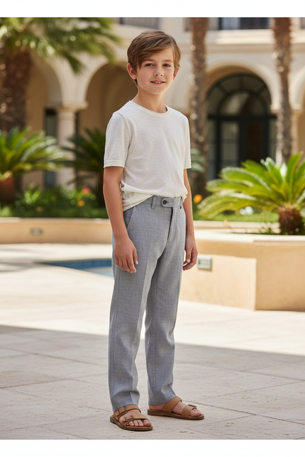Pantalon En Lin Gris Droit Élégant Enfant