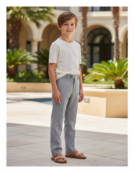 Pantalon En Lin Gris Droit Élégant Enfant