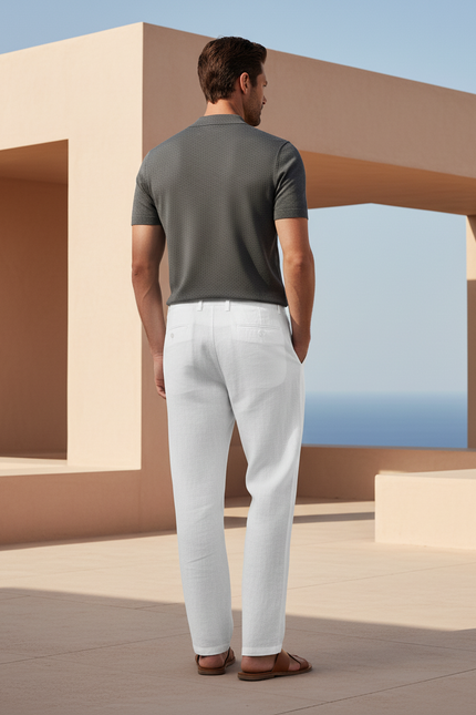 Pantalon Lin Homme Blanc - vue 2