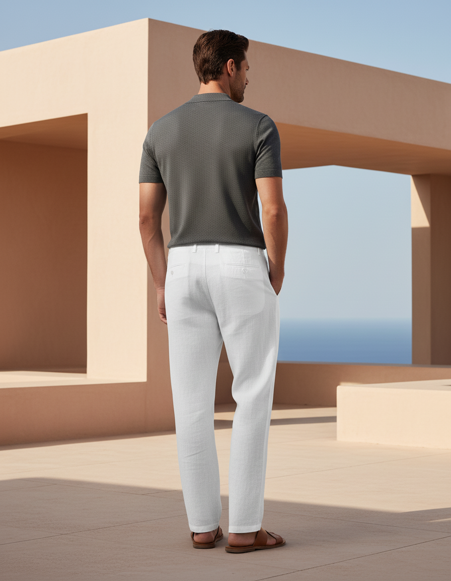 Pantalon Lin Homme Blanc - vue 2