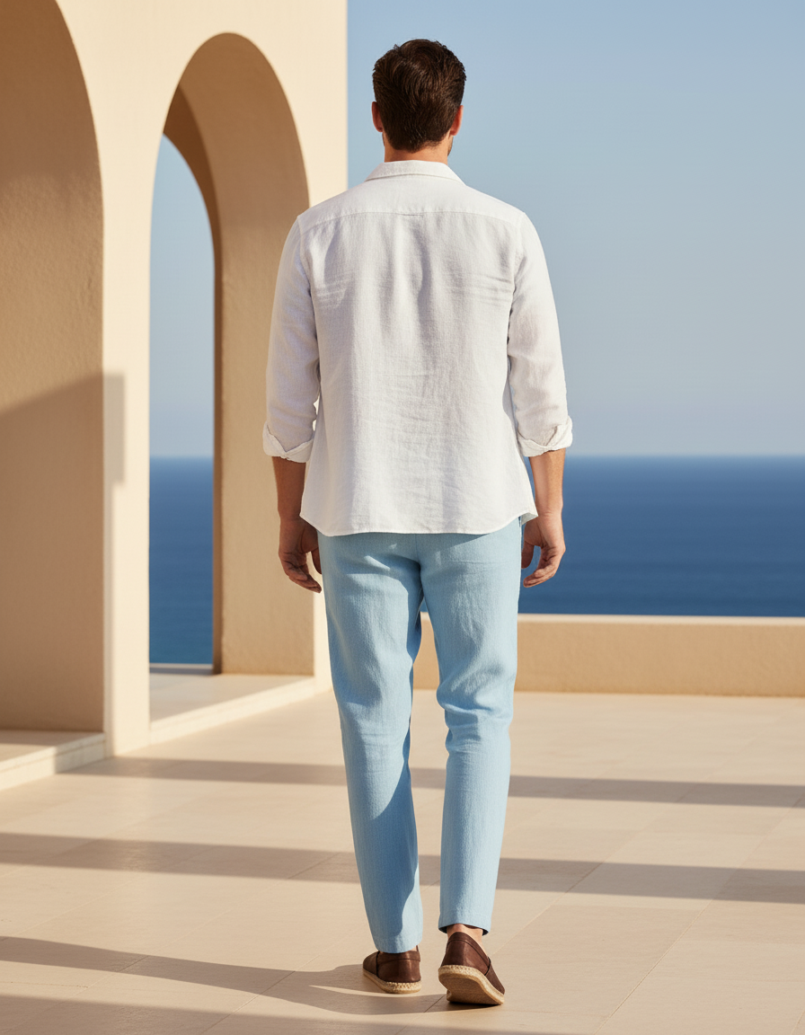 Pantalon Lin Bleu Ciel - vue 2