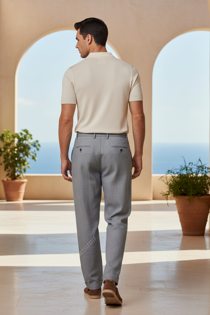 Pantalon En Lin Gris Droit Décontracté Homme Élégant - vue 2