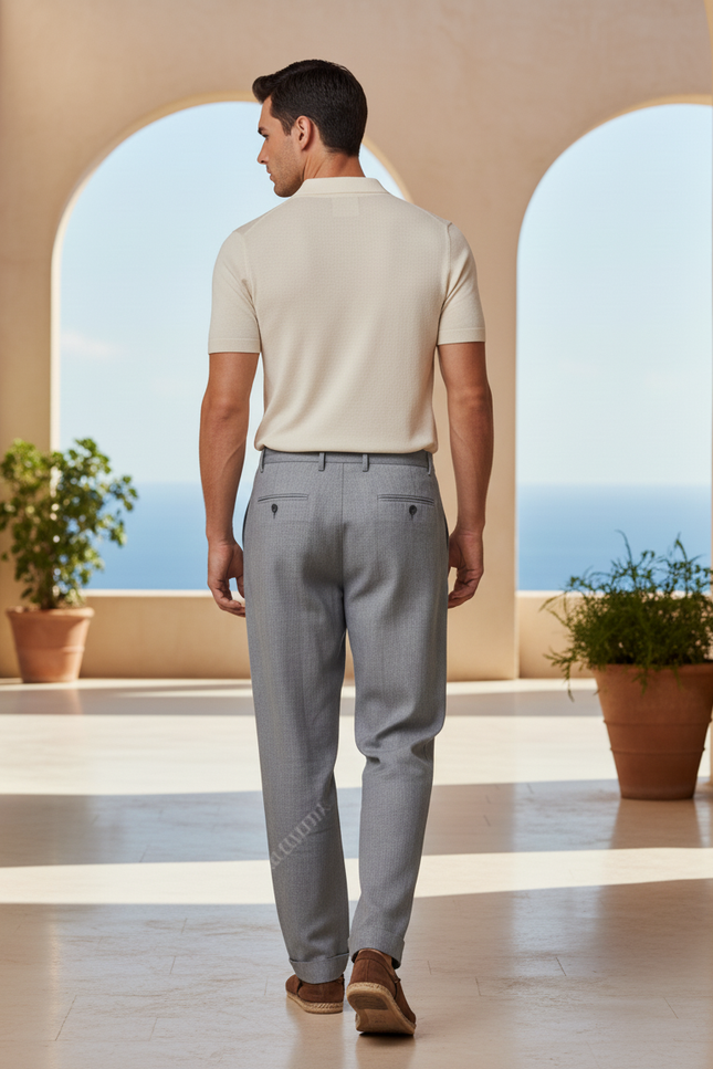 Pantalon En Lin Gris Droit Décontracté Homme Élégant - vue 2