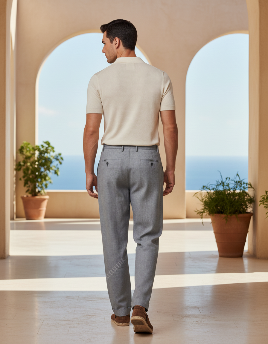 Pantalon En Lin Gris Droit Décontracté Homme Élégant - vue 2