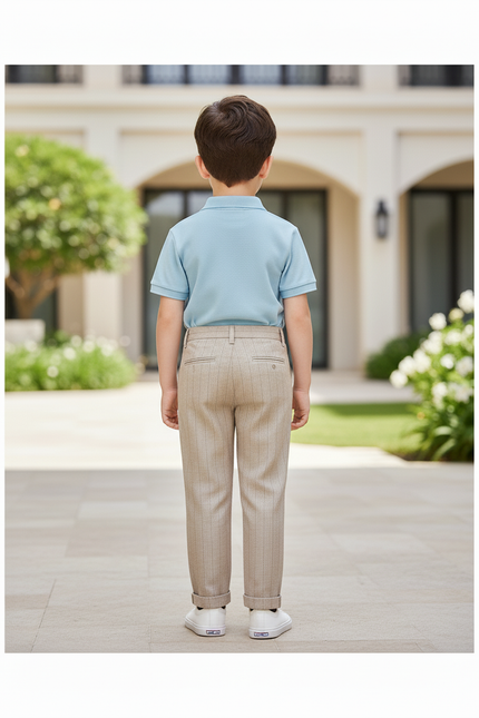 Pantalon En Lin Rayé Beige Élégant Garçon - vue 2