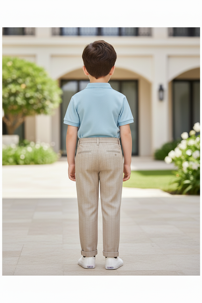 Pantalon En Lin Rayé Beige Élégant Garçon - vue 2