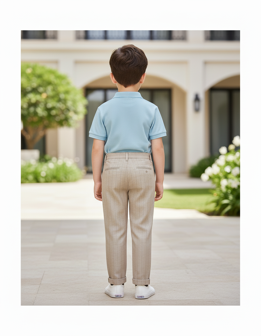 Pantalon En Lin Rayé Beige Élégant Garçon - vue 2