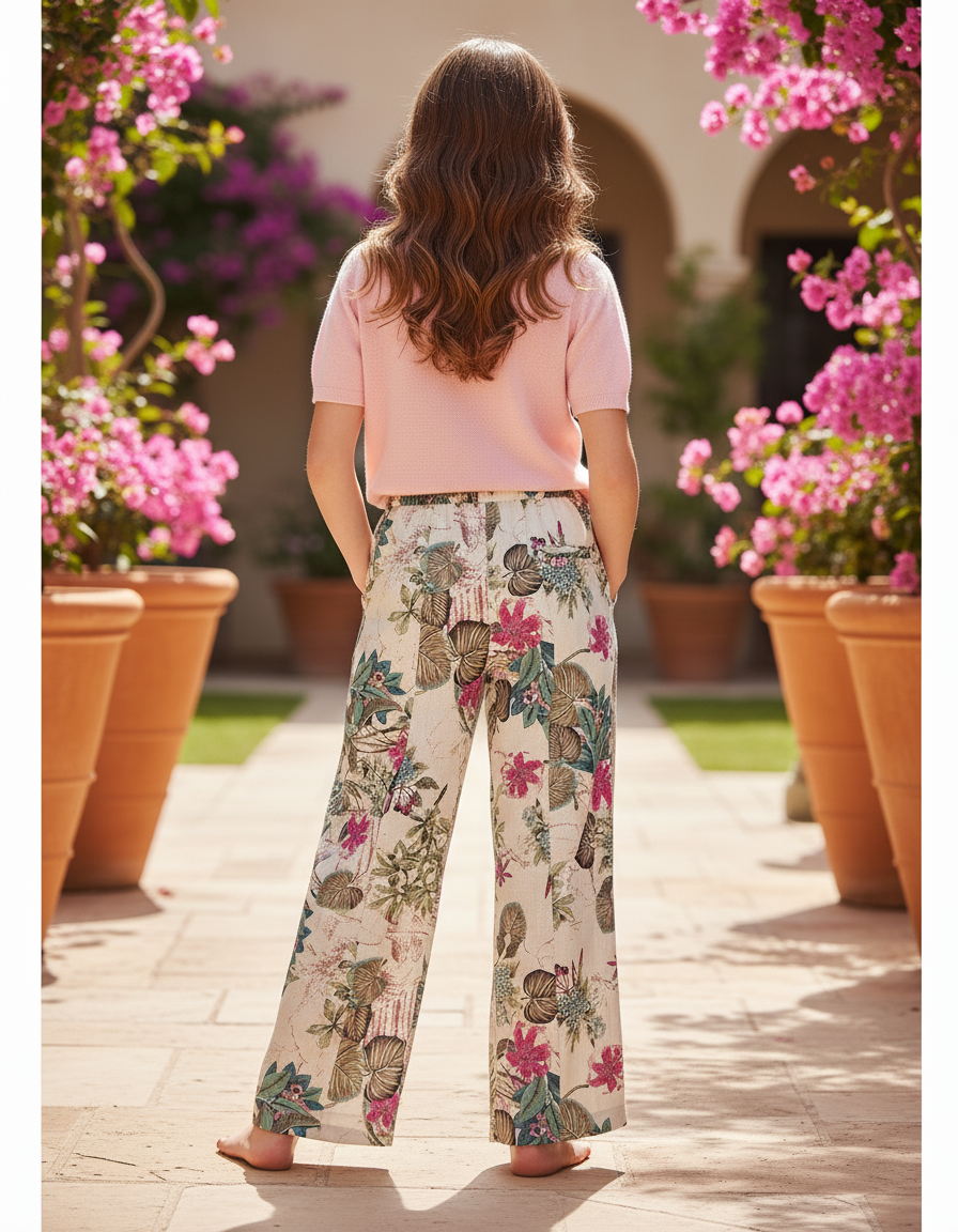 Pantalon En Lin Floral Ample Vintage Décontracté - Multicolore - vue 2