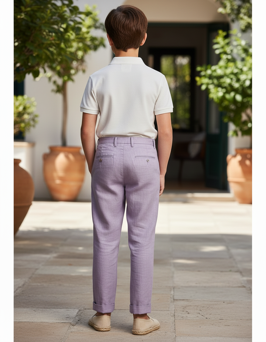 Pantalon En Lin Violet Droit Enfant Élégant Décontracté - vue 2