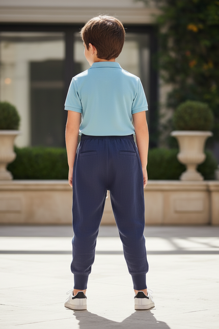 Pantalon En Lin Bleu Marine Ample Cordon Garçon - vue 2