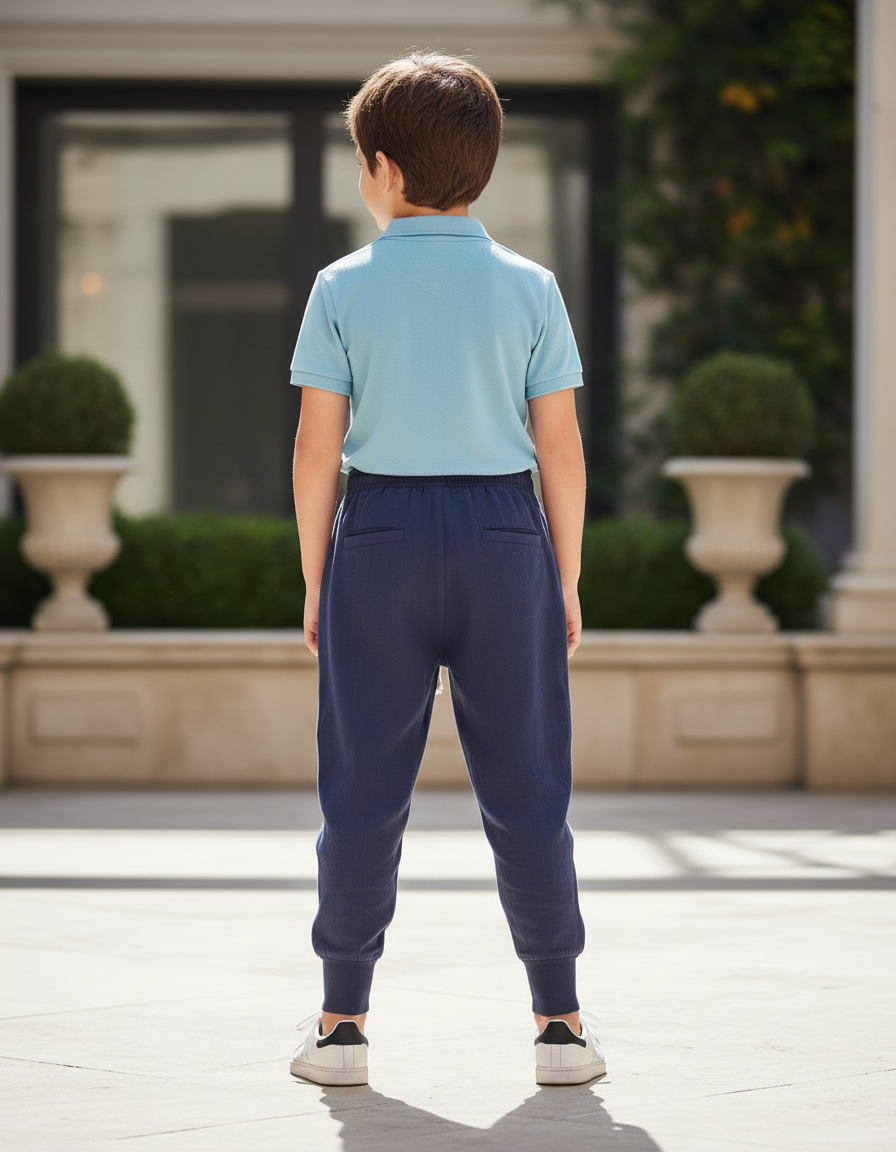 Pantalon En Lin Bleu Marine Ample Cordon Garçon - vue 2