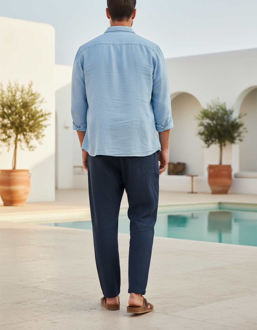 Pantalon Bleu Marine En Lin - vue 2