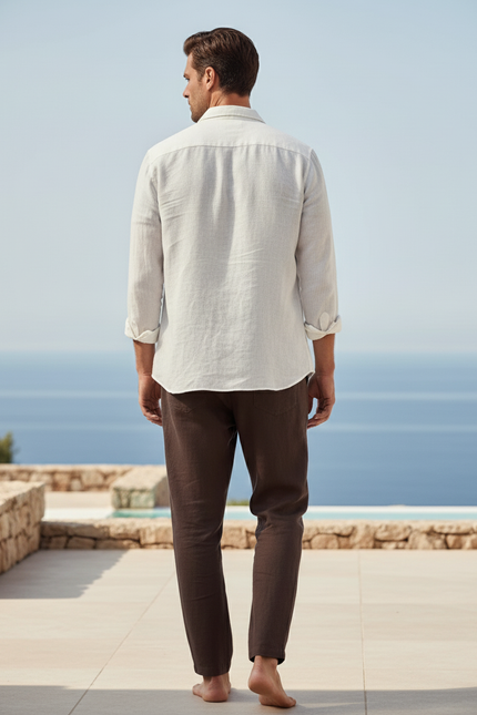 Pantalon En Lin Marron Ample Décontracté Homme - vue 2