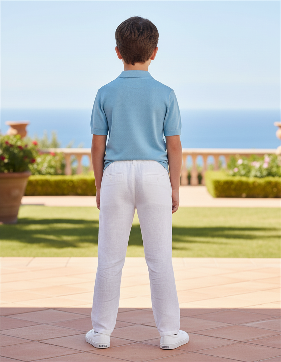 Pantalon En Lin Blanc Cordon Décontracté Enfant - vue 2