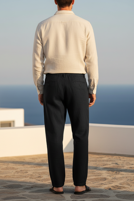 Pantalon En Lin Homme Noir Coupe Ample Casual Été - vue 2