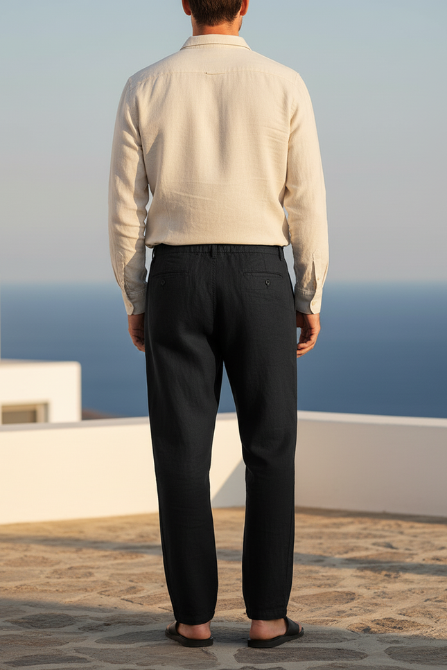 Pantalon En Lin Homme Noir Coupe Ample Casual Été - vue 2