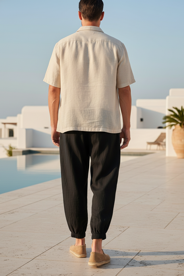 Pantalon En Lin Homme Noir Tapered Casual Été - vue 2